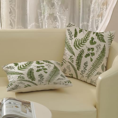 DAFENA Sage Green Spring Pillow Covers 18x18 Inch 2 Pcs Vintage Leaf Plant Decor Throw Pillows Tropical Botanical Leaves Seasonal Outdoor Decoration Pillowcase Linen Cushion Cover for Couch Sofa - Image 4