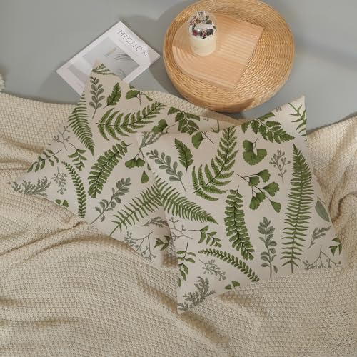 DAFENA Sage Green Spring Pillow Covers 18x18 Inch 2 Pcs Vintage Leaf Plant Decor Throw Pillows Tropical Botanical Leaves Seasonal Outdoor Decoration Pillowcase Linen Cushion Cover for Couch Sofa - Image 5