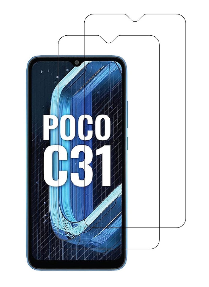 Super 2 Pieces Tempered Glass Screen Protector Clear Designed For Xiaomi Poco C31 Full Screen Coverage And Bubble Free - Image 1