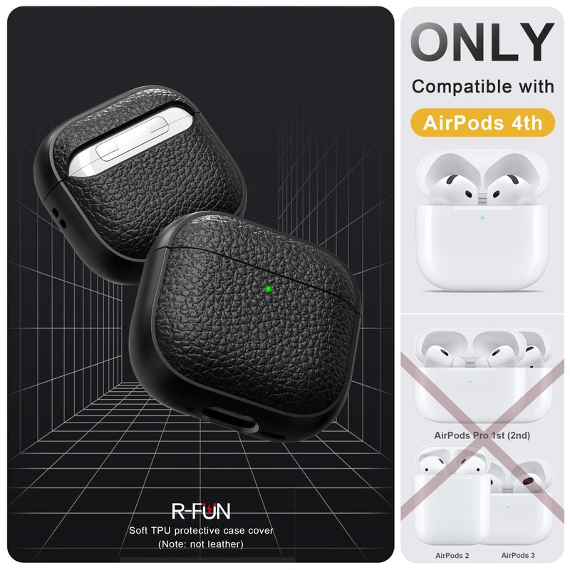 R-fun for Airpods 4 Case, Soft TPU (Leather-Like Design) Drop Protection Cover for Men and Women with Lanyard and Cleaner Kit, Compatible with Apple Latest Airpods 4th Gen(USB-C)(2024)-Black - Image 4