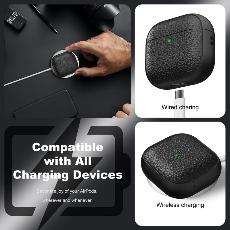 R-fun for Airpods 4 Case, Soft TPU (Leather-Like Design) Drop Protection Cover for Men and Women with Lanyard and Cleaner Kit, Compatible with Apple Latest Airpods 4th Gen(USB-C)(2024)-Black - Image 5