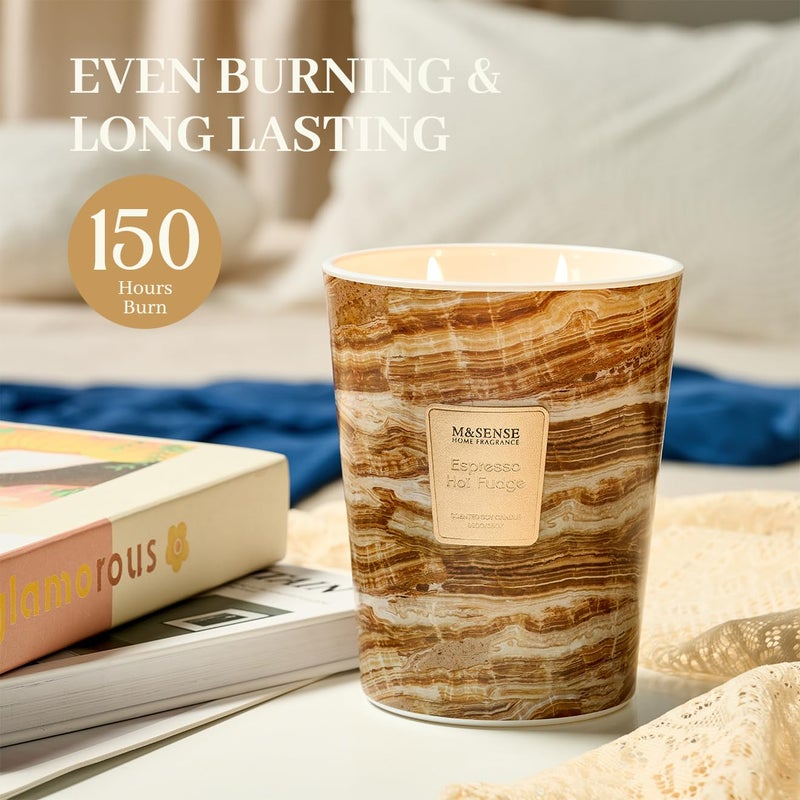 M&SENSE Extra Large Candle 35oz 150H Espresso Hot Fudge Scented Candle, 3 Wick Highly Scented Jar Candle, XL Candles Gift for Stress Relief, Meditation, Yoga - Image 5
