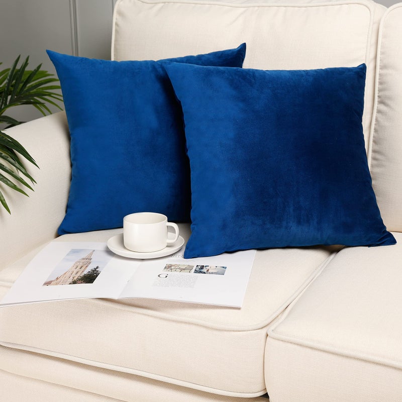 MZPSO Pack of 2 Velvet Super Soft Solid Decorative Square Throw Pillow Covers Set Cushion Case for Sofa Bedroom Car 20 x 20 Inch 50 x 50 cm Dark Blue
