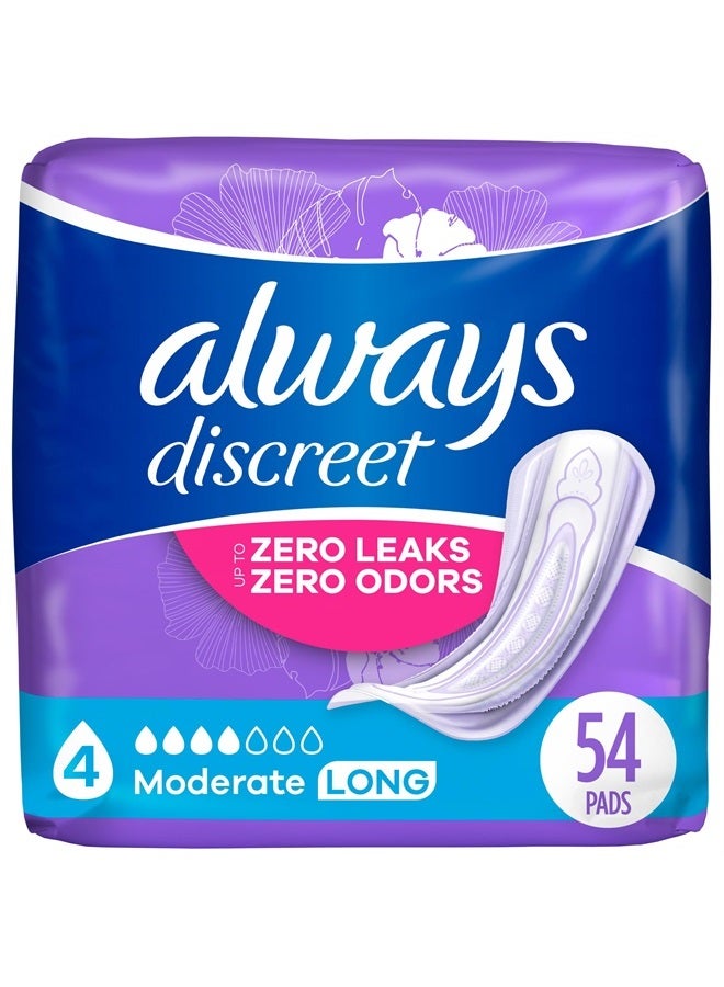 Always Discreet Adult Moderate Long Incontinence Pads, Up to 100% Leak-Free Protection, 54 Count (Packaging May Vary) (Packaging May Vary) - Image 1