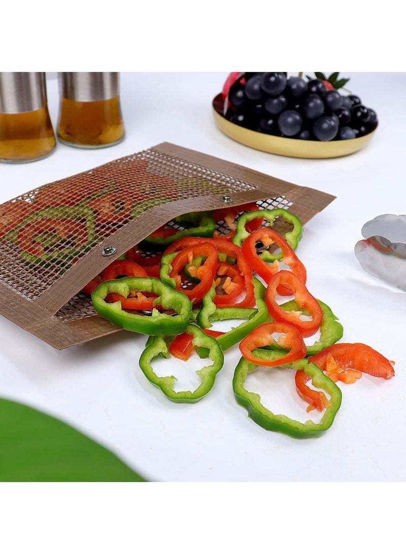 Zikra BBQ Mesh Grill Bags High Temperature Resistant Grid Barbecue Bag Reusable Grilling Pouches for Charcoal Gas Electric Grills Set Is A Must-Have All Event 2 Pack Brown - Image 4