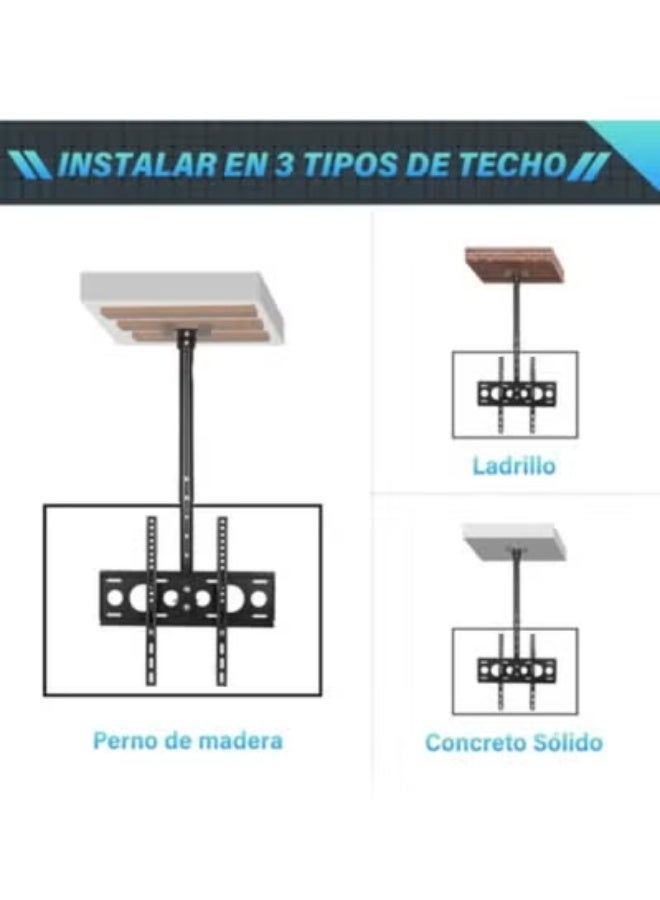 Ceiling TV Mount for 32″–55″ Screens – Adjustable Height, Swivel & Tilt Bracket – Supports Flat & Curved TVs – Heavy-Duty, VESA 400x400 Compatible - Image 4