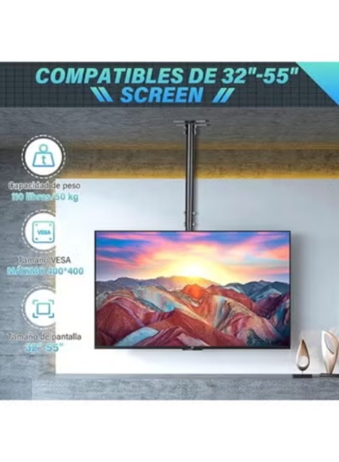 Ceiling TV Mount for 32″–55″ Screens – Adjustable Height, Swivel & Tilt Bracket – Supports Flat & Curved TVs – Heavy-Duty, VESA 400x400 Compatible - Image 2