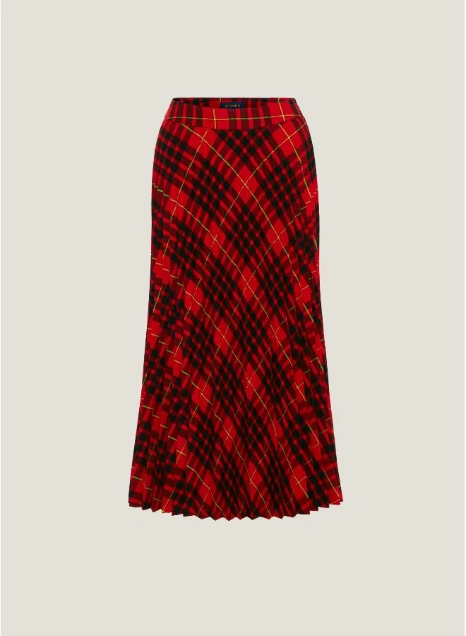 او في اس Ovs Womens Piombo Tartan Check Pattern Pleated Skirt