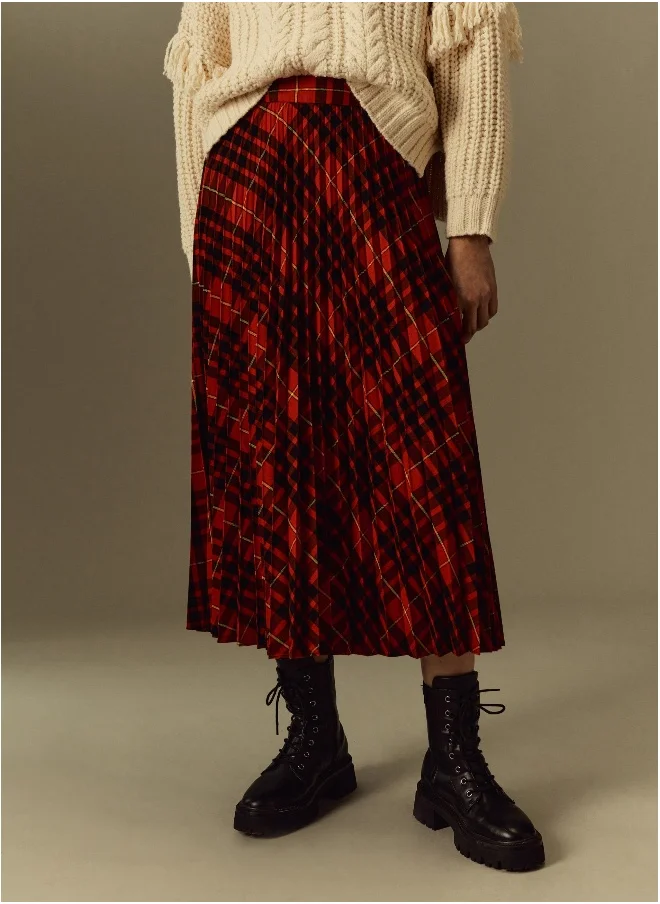 Ovs Ovs Womens Piombo Tartan Check Pattern Pleated Skirt
