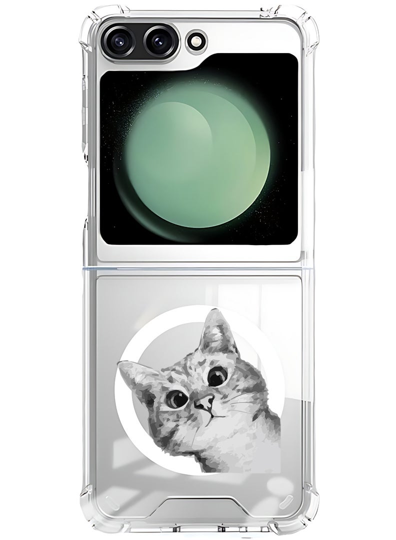 Theodor Magnetic Case for Samsung Galaxy Z Flip 5 Compatible with MagSafe Wireless Charging, Shockproof Phone Bumper Cover Cat Peep - Image 1