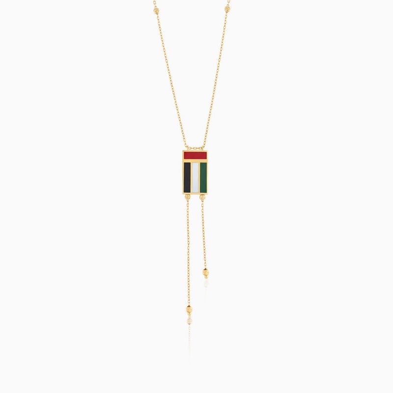 Jawhara Jewellery 18K Yellow Gold UAE Flag Enamel Pendant Necklace for Women, Luxury Fine Jewellery Statement Necklace, Elegant Cultural Gold Pendant Gift for Her, Patriotic UAE Jewellery By Jawhara - Image 1