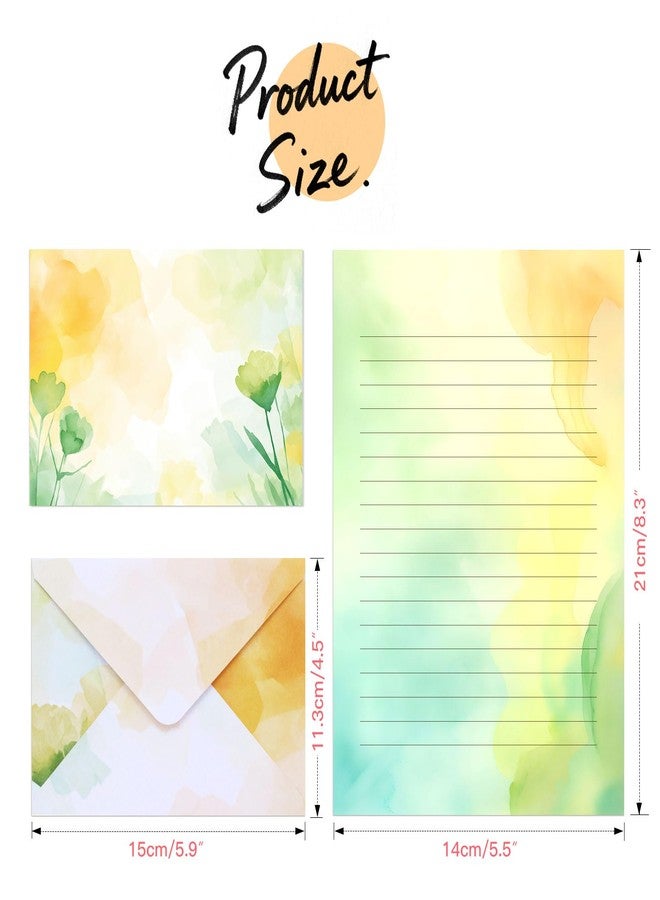 مجموعة أدوات كتابة وأظرف KSIWRE المائية، 24 ورقة كتابة مسطرة مع 12 ظرفًا متطابقًا، طباعة على الوجهين، متعددة الألوان، 8.3 × 5.5 بوصة، 36 قطعة - Image 2