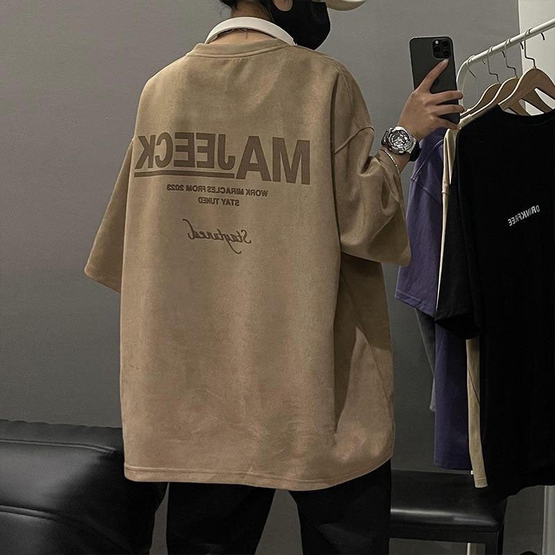Men'S T-Shirt Short Sleeve Summer Heavy High Street American Style Retro Couple Fashion Brand Original Faux Suede Retro Top - Image 5