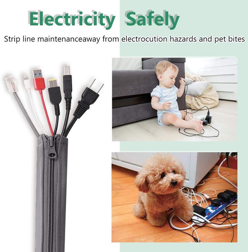 StangH Flexible Cable Management Sleeve with Zipper - Extendable Cord Organizer System Wrap Wire Cable Cover Sleeve Holder, Keep Home & Office Clean Safe Protector for TV, Grey, 39 Inches, 2 Pcs - Image 5