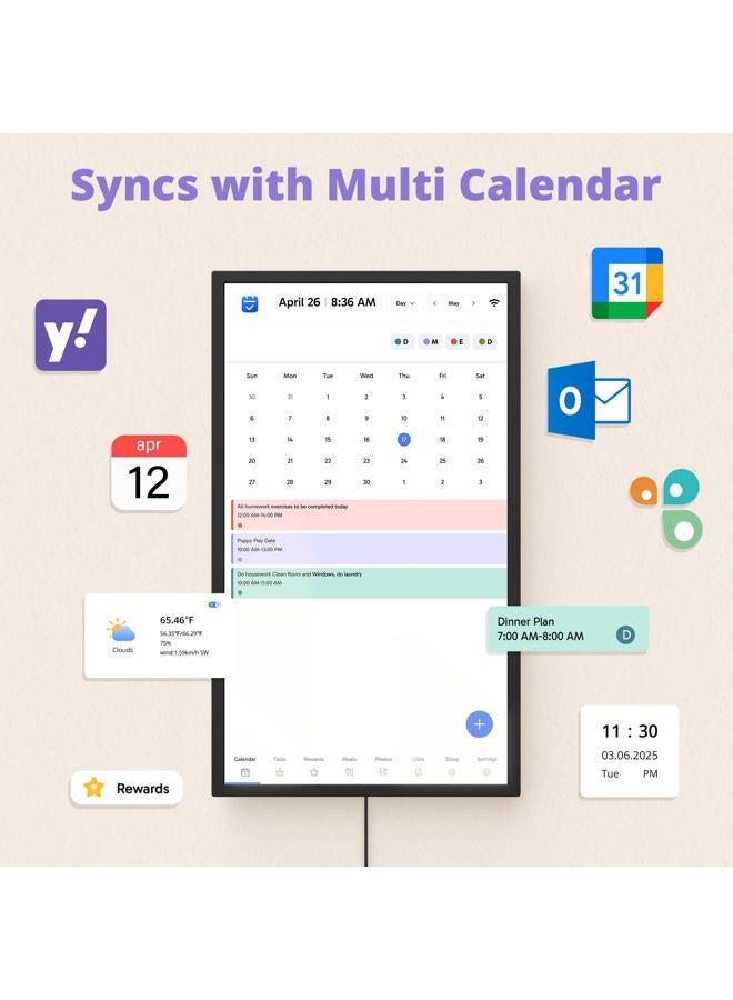 Dragon Touch Digital Wall Calendar 32 Inch Touch Screen, Electronic Smart Calendar Chore Chart for Family Schedule/Monthly/Weekly Planner and Kids Rewards, Large 1080P Interactive Touchscreen Display - Image 3