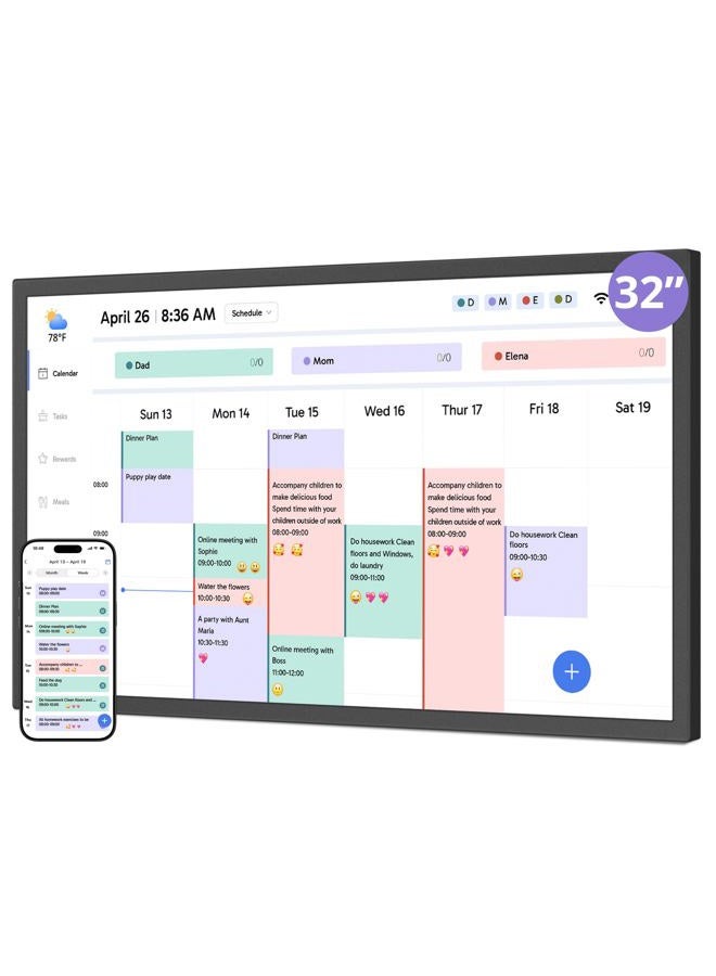 Dragon Touch Digital Wall Calendar 32 Inch Touch Screen, Electronic Smart Calendar Chore Chart for Family Schedule/Monthly/Weekly Planner and Kids Rewards, Large 1080P Interactive Touchscreen Display - Image 1