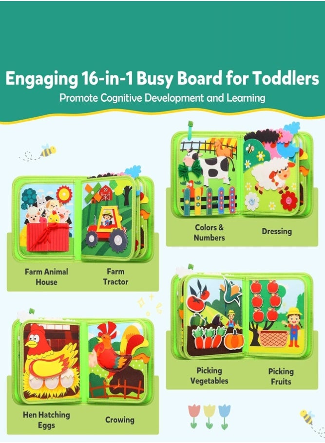 BELLSBERRY 20-in-1 Montessori Busy Book for Toddlers – Quiet Felt Activity Book for Life Skills, Sorting & Matching - Image 4