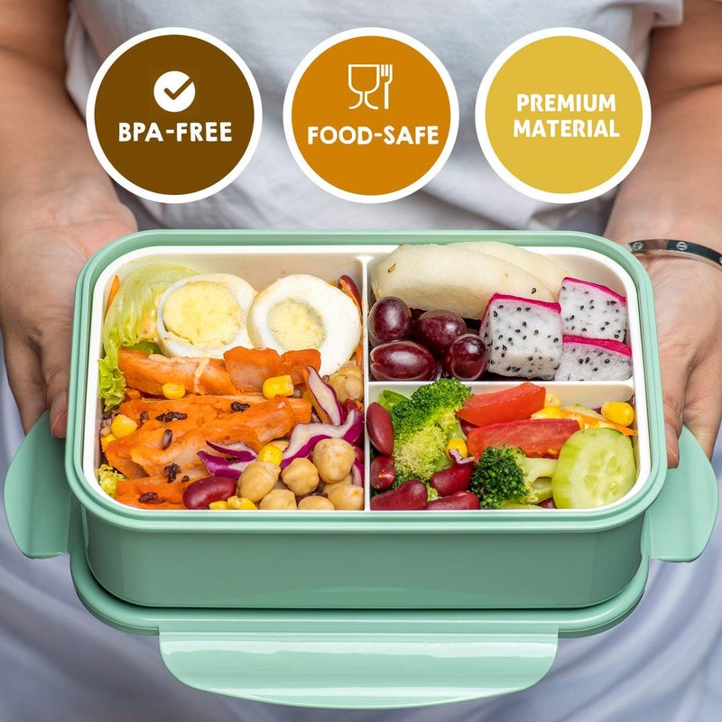 Lovina Bento Boxes for Adults - 1100 ML Bento Lunch Box For Kids Childrens With Spoon & Fork - Durable Perfect Size for On-the-Go Meal, BPA-Free and Food-Safe Materials(Green) - Image 2