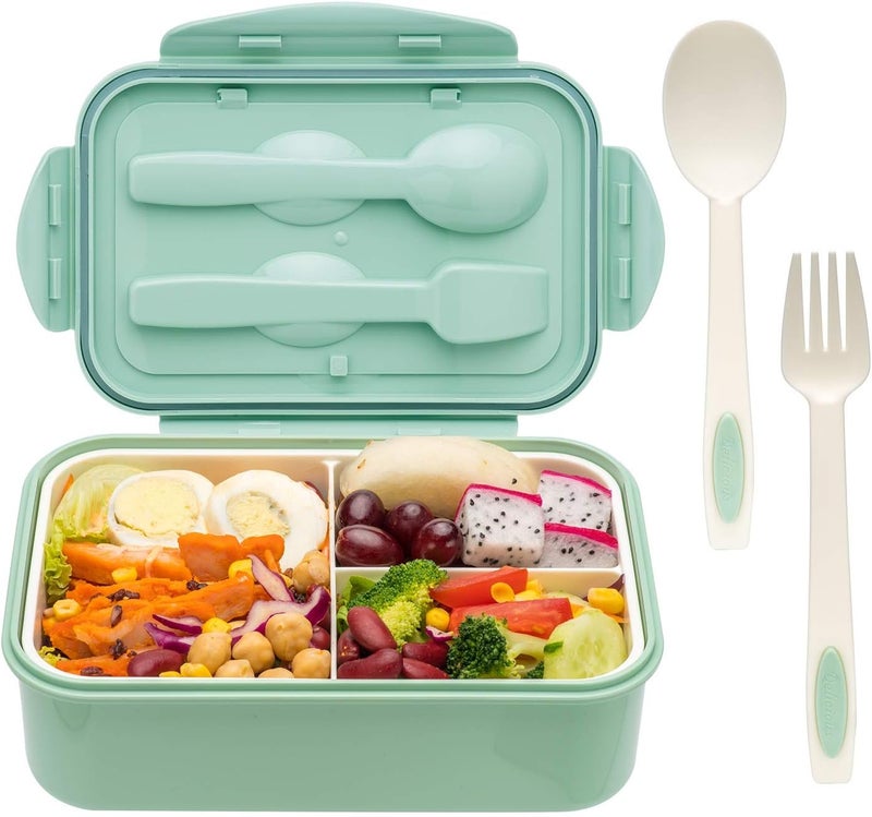 Lovina Bento Boxes for Adults - 1100 ML Bento Lunch Box For Kids Childrens With Spoon & Fork - Durable Perfect Size for On-the-Go Meal, BPA-Free and Food-Safe Materials(Green) - Image 1