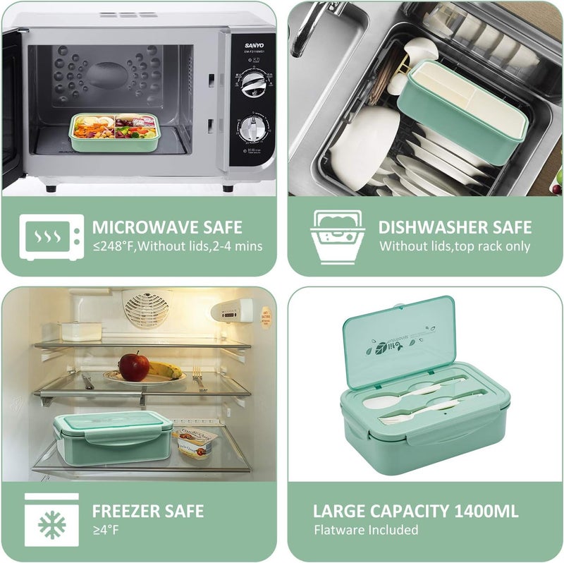 Lovina Bento Boxes for Adults - 1100 ML Bento Lunch Box For Kids Childrens With Spoon & Fork - Durable Perfect Size for On-the-Go Meal, BPA-Free and Food-Safe Materials(Green) - Image 4