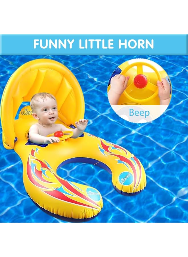 هاسذيب عوامة أطفال مزدوجة قابلة للنفخ مع مظلة شمسية، حلقة سباحة تفاعلية للوالدين والأطفال، أنبوب سباحة للأطفال، مظلة حماية من الأشعة فوق البنفسجية 110×65 سم، مناسبة للأطفال من عمر 6 إلى 48 شهرًا، أنبوب سباحة للأطفال - Image 5