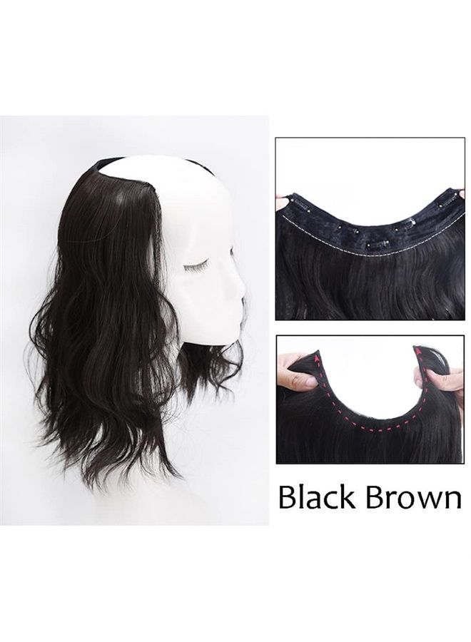 LesafeV Medium Length 12" Wavy U-Shape Part Half Wig One Piece Clip in Hair Extension Black Brown - Image 2