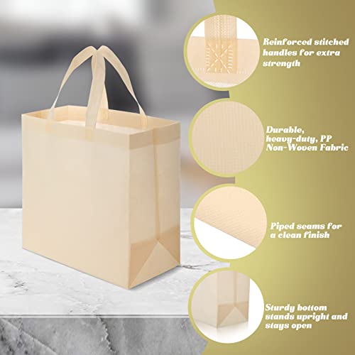 Reginary 50 Pieces Reusable Totes Bag Bulk Shopping Bags Non Woven Grocery handbag with Handles Foldable for Boutiques(Beige) - Image 3