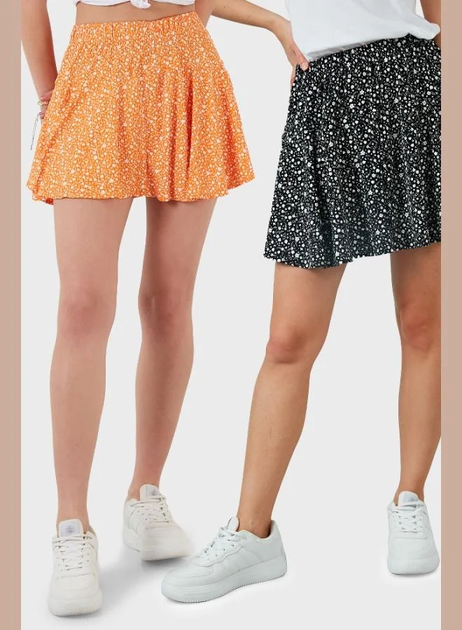 ليلا تنورة شورت نسائية ضيقة بخصر مطاطي بنقشة ليلا قطعتين ٥٨٦٤٠٢٤٢