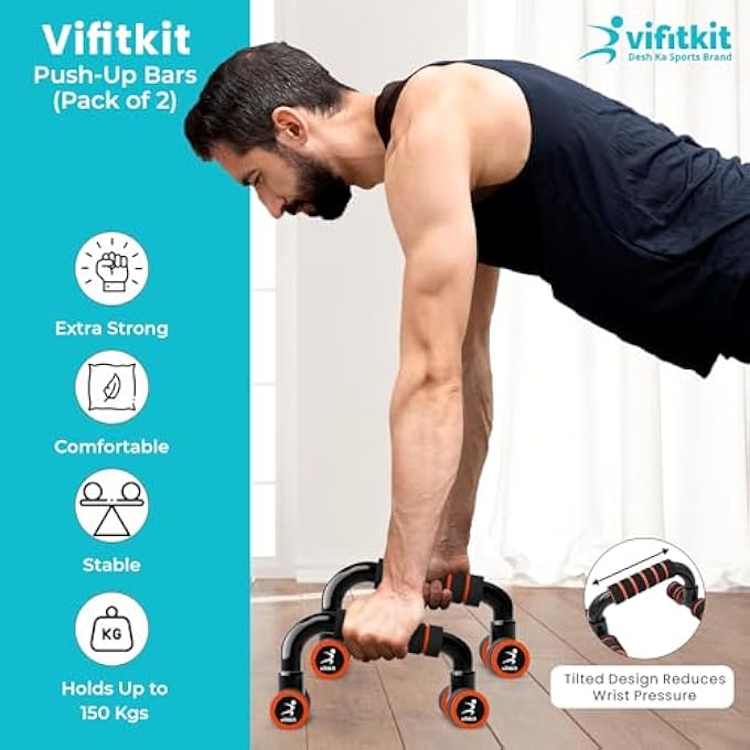 Vifitkit Non-Slip Push-Up Bar Stand, Home Gym Equipment, Push Up Handles With Cushioned Foam Grip And Non-Slip Sturdy Base, Black And Red) - Image 3