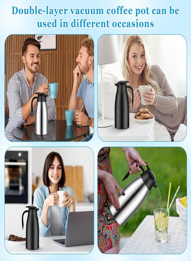 Ziliny عبوة من قطعتين من إبريق قهوة زيليني الحراري سعة 51 أونصة، إبريق قهوة من الفولاذ المقاوم للصدأ معزول بتفريغ الهواء بجدار مزدوج، يحافظ على المشروبات ساخنة وباردة، مع فرشاة تنظيف للمنزل والمكتب (فضي، أسود) - Image 5