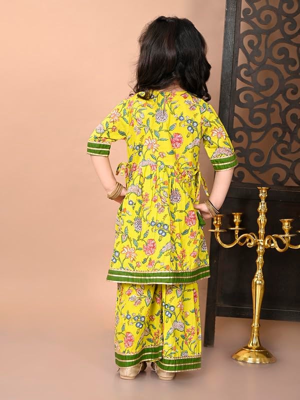 superminis Girls Cotton Floral Printed Gota Patti Work Half Sleeves Kurti and Sharara (18-24 Months, Yellow) - Image 2