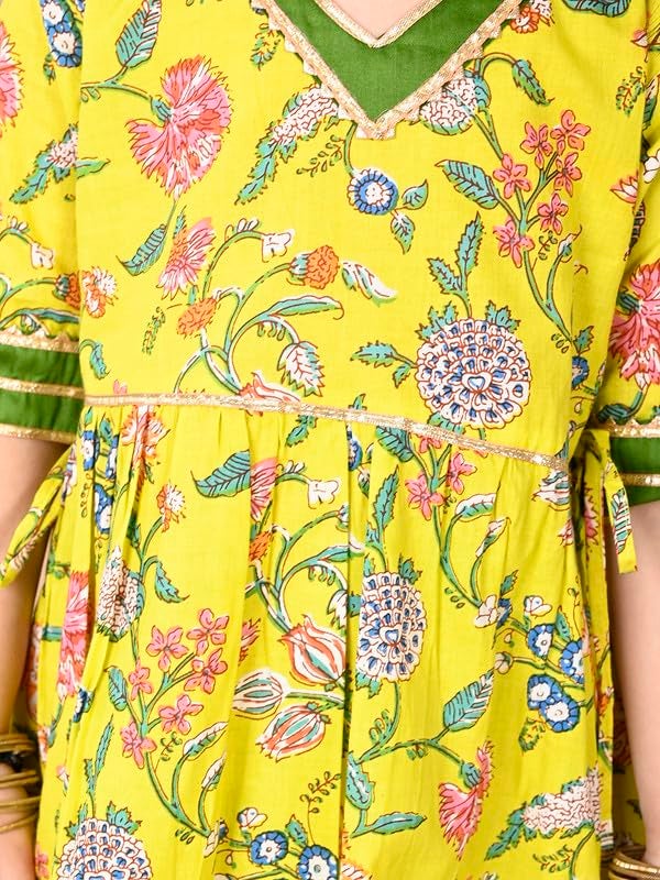 superminis Girls Cotton Floral Printed Gota Patti Work Half Sleeves Kurti and Sharara (18-24 Months, Yellow) - Image 5
