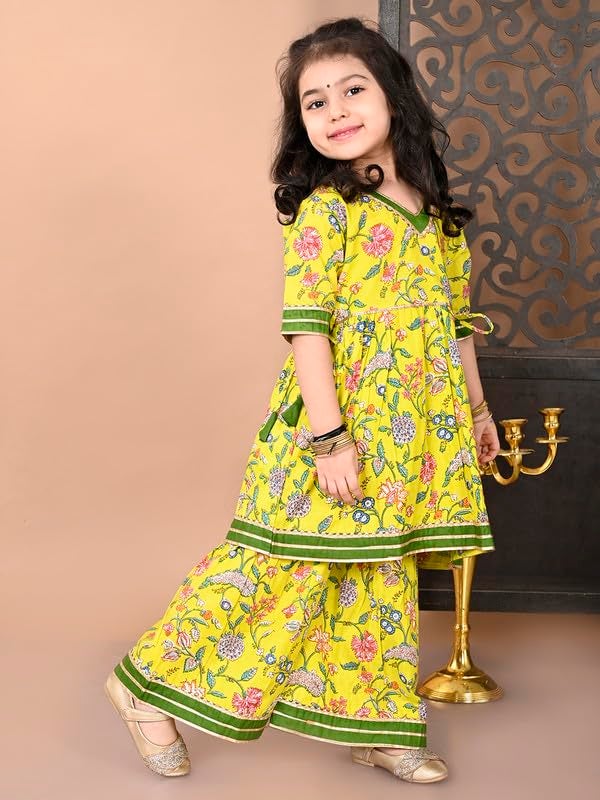 superminis Girls Cotton Floral Printed Gota Patti Work Half Sleeves Kurti and Sharara (18-24 Months, Yellow) - Image 4