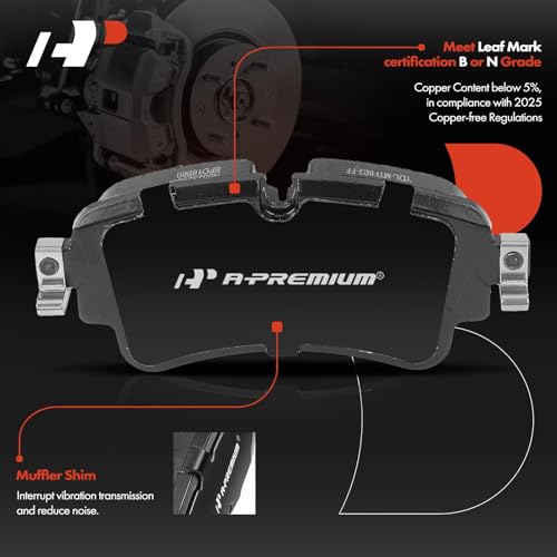 A-Premium Rear Ceramic Disc Brake Pads Set Compatible with Audi A4 2017-2020, Q5 2018-2020, Q5 PHEV, A4/A6 Allroad, A4/A5/A6 Quattro, A5 Sportback, A7 Sportback, RS5, S4, S5, RS5/S5 Sportback, 4 Pcs - Image 2