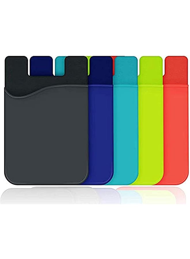 Green Tiger 5-Pack Credit Card Holder for Phone Back, Silicone Adhesive Credit Card Pouch with 3M Stick-on Phone Wallet, Compatible with Apple iPhone Samsung Galaxy Android Cell Phone Table Multi Colors - Image 1