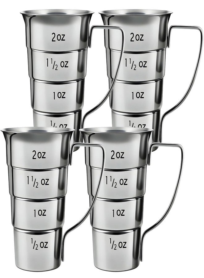 ELFULLY 4 Pieces Stepped Jiggers with Handle, 2 oz Cocktail Jigger for Bartending, 304 Stainless Steel Liquor Measuring Cups, Shot Measure Cup for Bar Supplies Restaurant, Dishwasher Safe, Silver - Image 1
