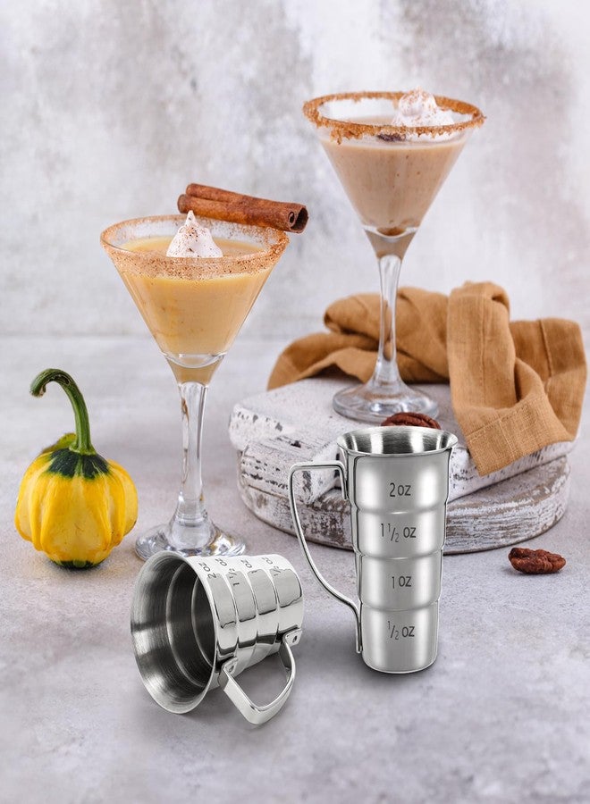 ELFULLY 4 Pieces Stepped Jiggers with Handle, 2 oz Cocktail Jigger for Bartending, 304 Stainless Steel Liquor Measuring Cups, Shot Measure Cup for Bar Supplies Restaurant, Dishwasher Safe, Silver - Image 5