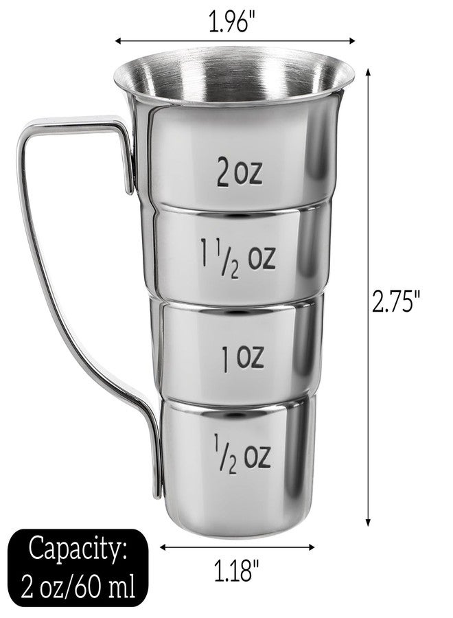 ELFULLY 4 Pieces Stepped Jiggers with Handle, 2 oz Cocktail Jigger for Bartending, 304 Stainless Steel Liquor Measuring Cups, Shot Measure Cup for Bar Supplies Restaurant, Dishwasher Safe, Silver - Image 2