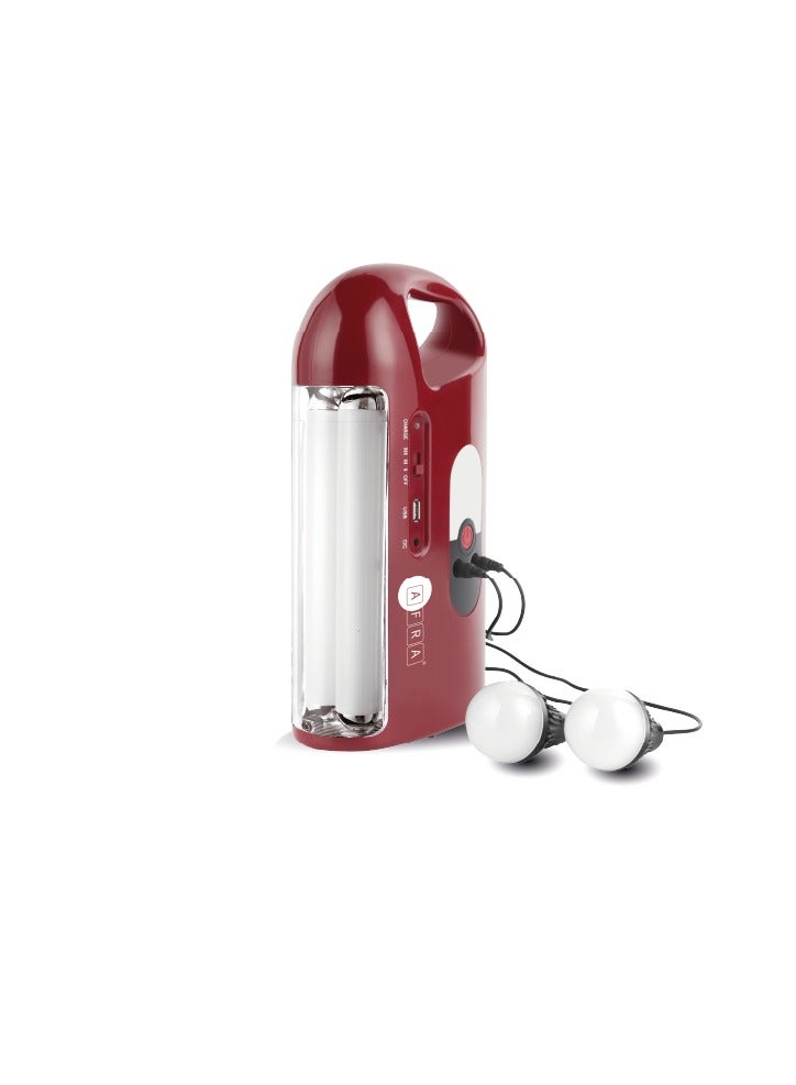 AFRA فانوس قابل لإعادة الشحن، 10 وات، أحمر، جسم بلاستيكي، منفذ شحن شمسي، إسمه، Af-4002Rlnm، ضمان لمدة سنتين