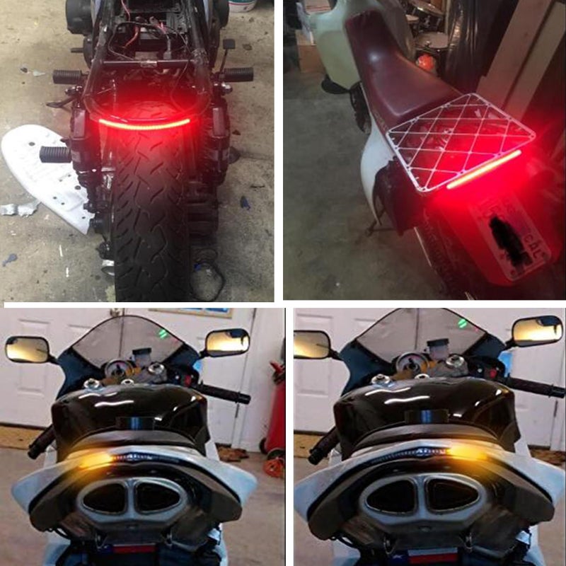 NBWDY Universal Amber Red led Light Strip Motorcycle Tail Brake Stop Turn Signal 32LED 8" Flexible led Light for Motorcycle Scooter Car Golf Cart - Image 3