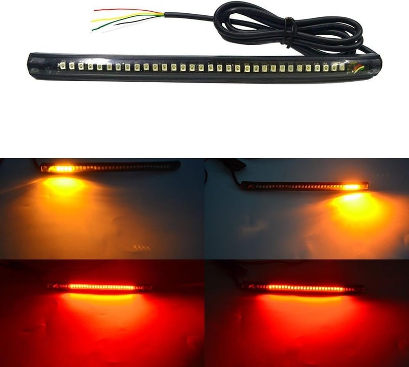 NBWDY Universal Amber Red led Light Strip Motorcycle Tail Brake Stop Turn Signal 32LED 8" Flexible led Light for Motorcycle Scooter Car Golf Cart - Image 1