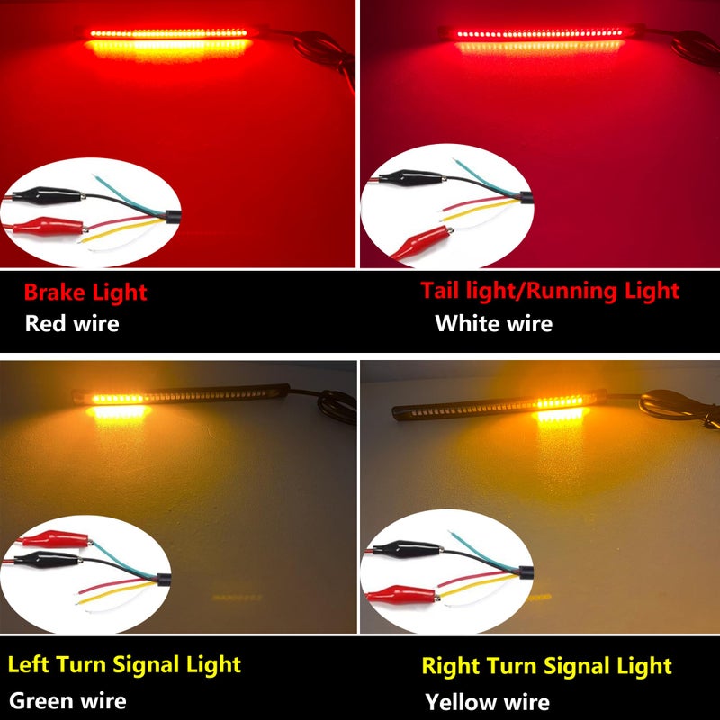 NBWDY Universal Amber Red led Light Strip Motorcycle Tail Brake Stop Turn Signal 32LED 8" Flexible led Light for Motorcycle Scooter Car Golf Cart - Image 2