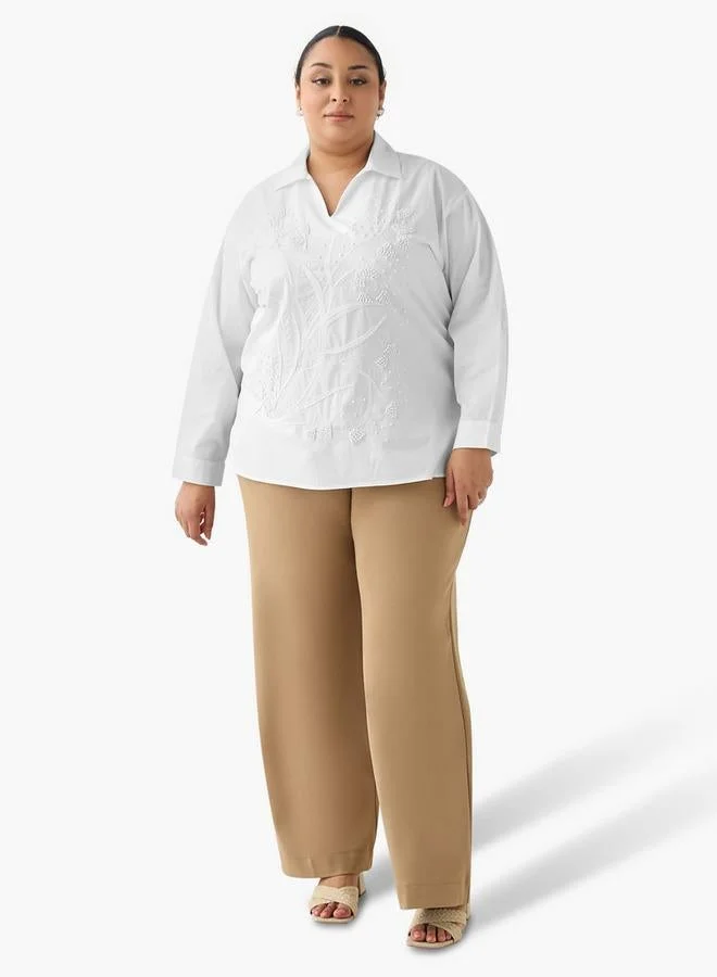  أولا بوبكن Ulla Popken Relaxed Fit Cotton Top with Embellishment