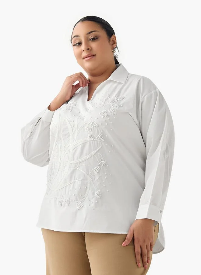  أولا بوبكن Ulla Popken Relaxed Fit Cotton Top with Embellishment
