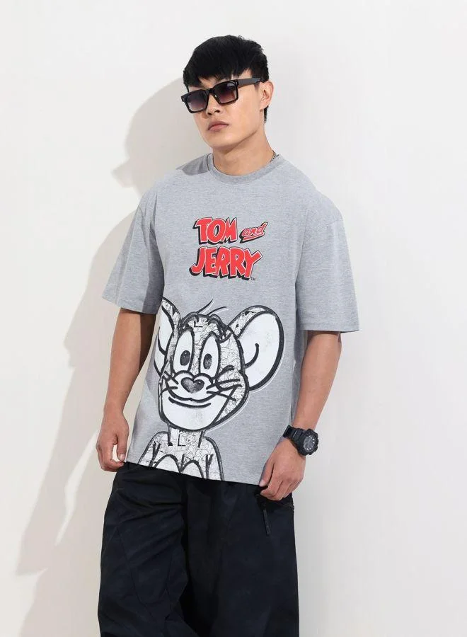 The Indian Garage Co  Men Boxy Fit Tom&Jerry Printed Crew Neck Half Sleeves T-Shirt for Men | Best Price UAE