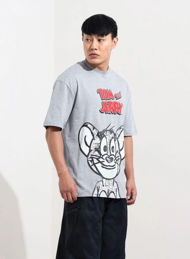 The Indian Garage Co  Men Boxy Fit Tom&Jerry Printed Crew Neck Half Sleeves T-Shirt for Men | Best Price UAE