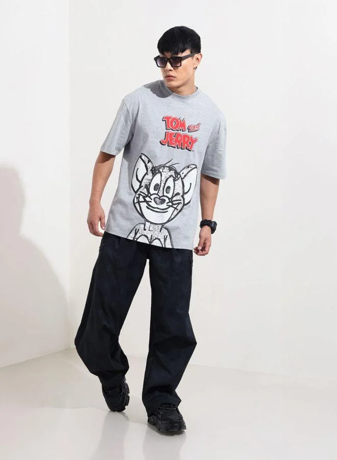 The Indian Garage Co  Men Boxy Fit Tom&Jerry Printed Crew Neck Half Sleeves T-Shirt for Men | Best Price UAE