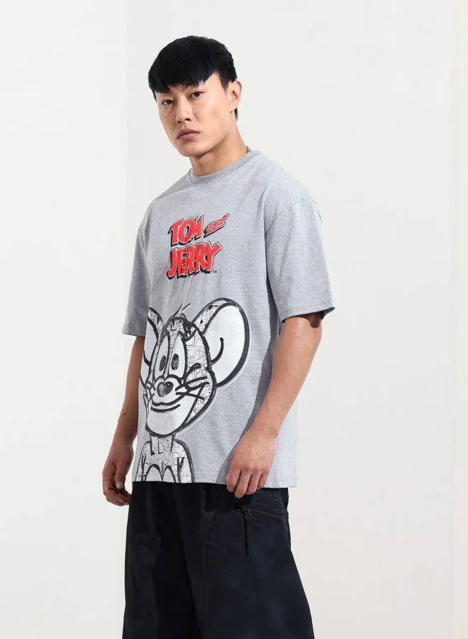 The Indian Garage Co  Men Boxy Fit Tom&Jerry Printed Crew Neck Half Sleeves T-Shirt for Men | Best Price UAE