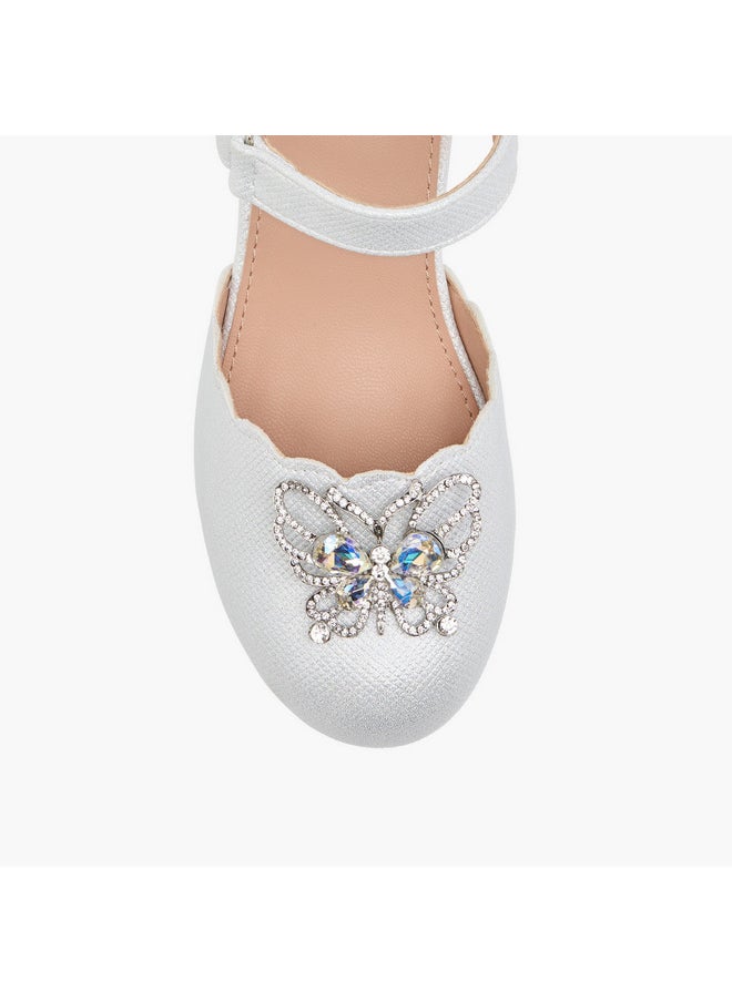 Flora Bella By Shoexpress Girls Embellished Block Heel Shoes with Hook and Loop Closure  - Image 4