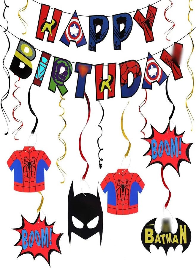 LINGTEER Superhero Decorations Set - Happy Birthday Bunting Banner Superhero Hanging Swirls Streamers Action Sign Perfect for Kids Birthday Party Decorations. - Image 1